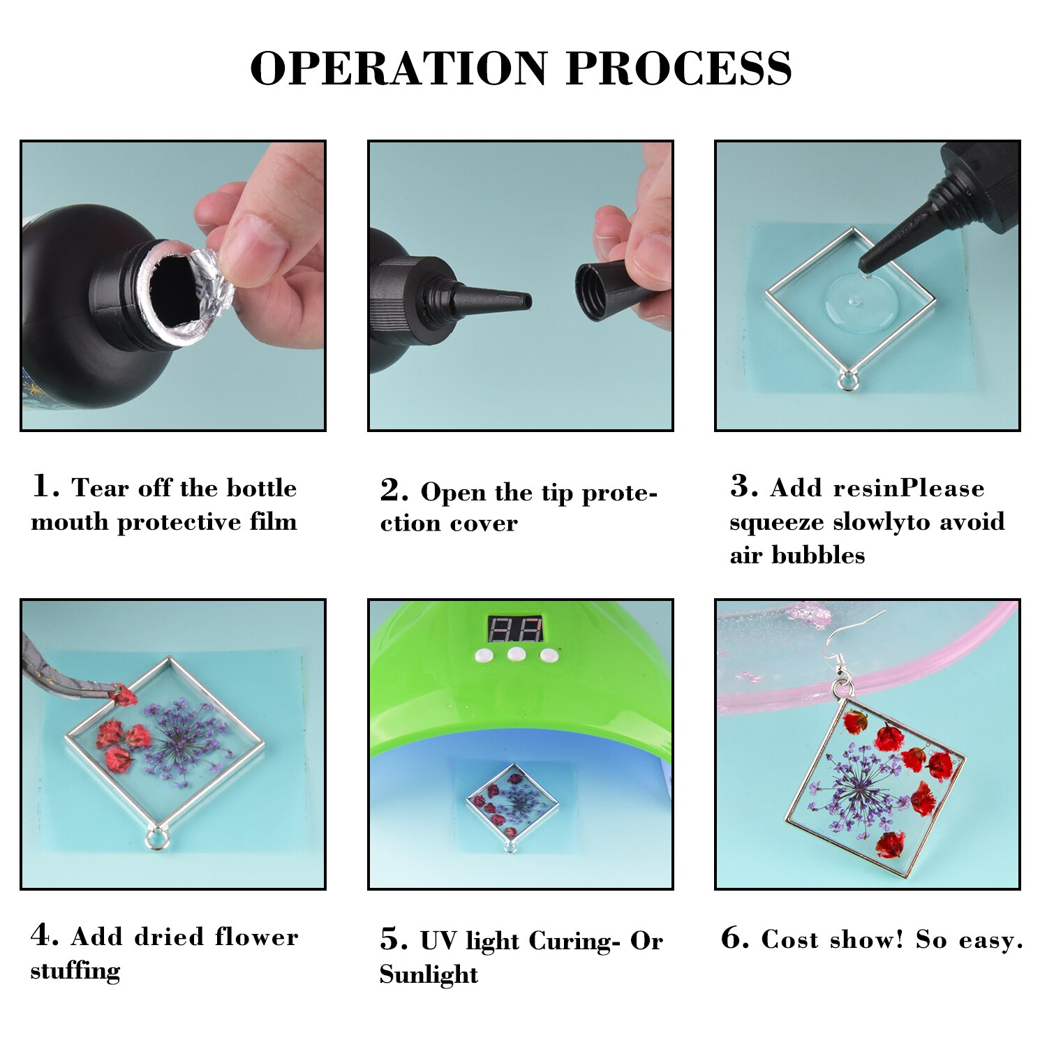 Hard UV Resin Glue Crystal Clear Ultraviolet Curing Epoxy Resin UV Glue Solar Cure Sunlight Activated DIY Jewelry Making Tools