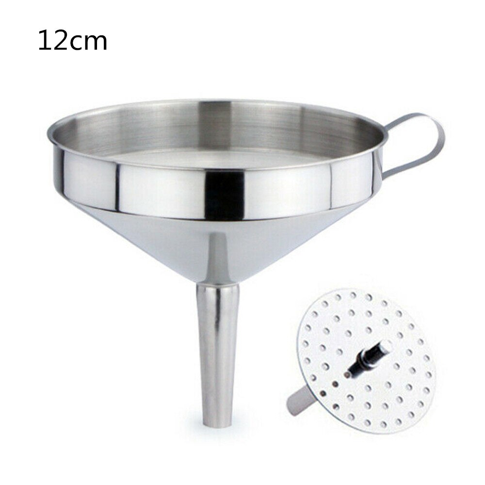 Durable Stainless Steel Funnel Multifunctional Kitchen Oil Liquid Funnel Spices Wine Flask Filter Detachable: 12cm