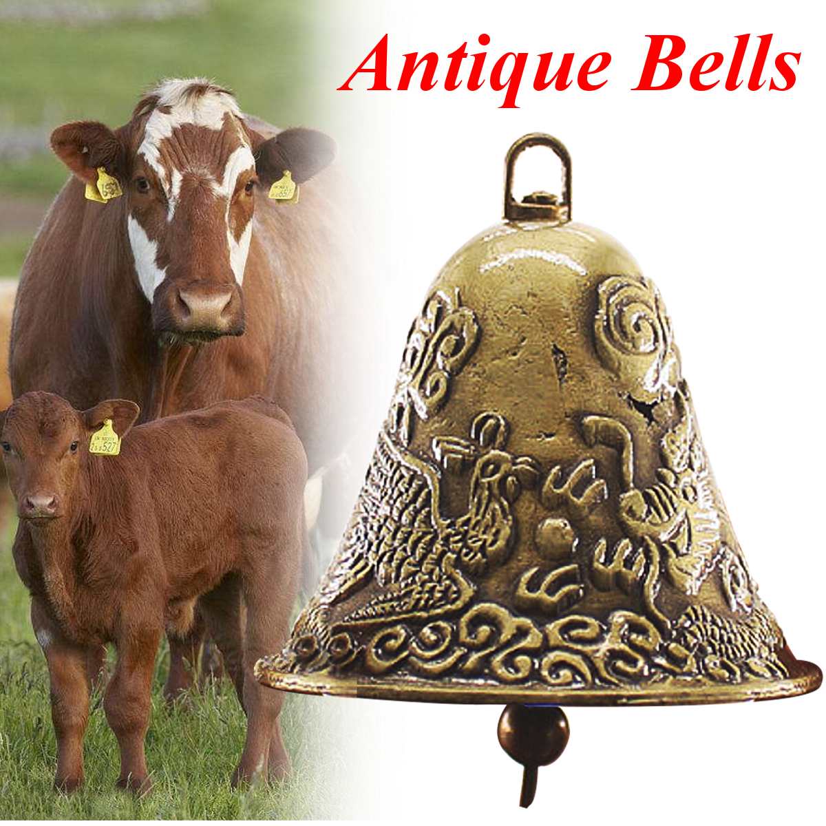 1 Pcs Koe Paard Schapen Grazen Koper Bells Grote Verdikte Vee Schapen Zinklegering Antieke Klokken Luid Scherpe Pread Verder