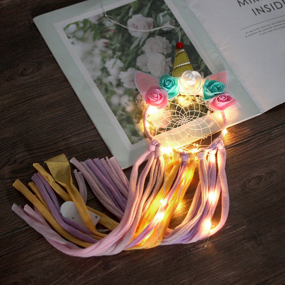 LED Kleurrijke Veer DreamCatchers Nordic Windgong Auto Kinderkamer Dream Catcher Balkon Wanddecoratie Opknoping Ornamenten