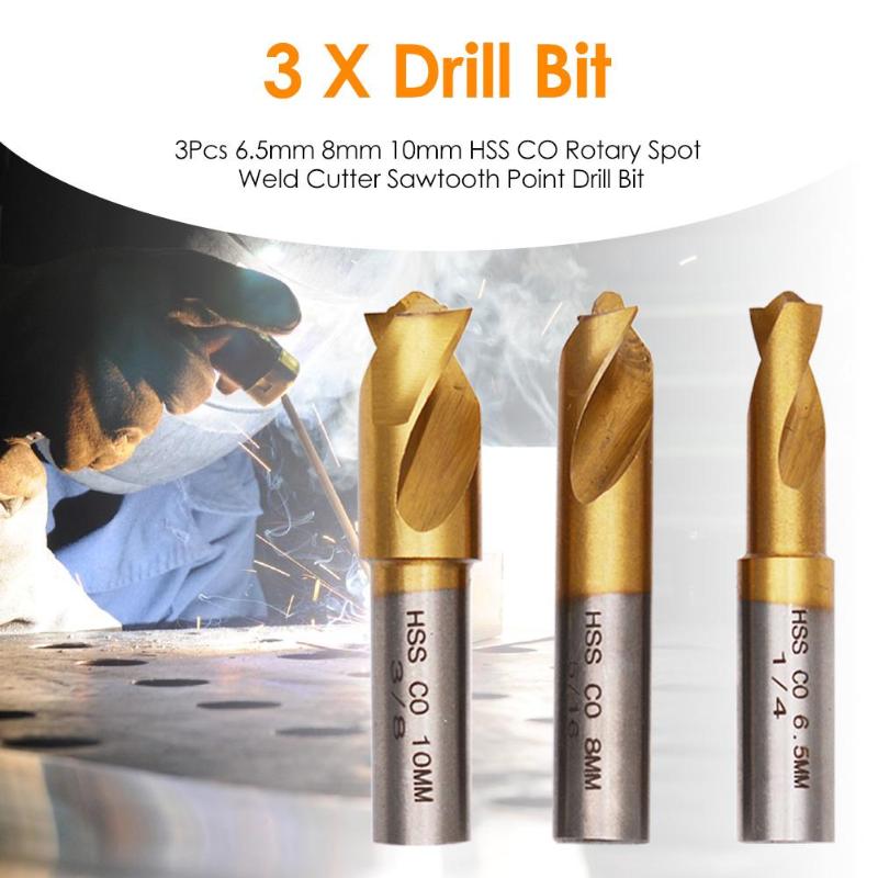 3Pcs 6.5Mm 8Mm 10Mm Hss Co Rotary Puntlas Cutter Zaagtand Punt Countersink Boor Houtbewerking Boor bit