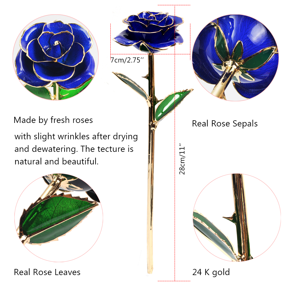 24k Gold Dipped Rose Flower Artificial Flowers Eternal Rose with Stand Forever Love In Box Birthday for Girls