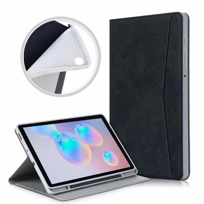 Tablet Case with Pencil Holder for Galaxy Tab S6 Lite 10.4" SM-P610 P615 Capa Smart Leather Auto Sleep/Wake Funda with: P610-Black