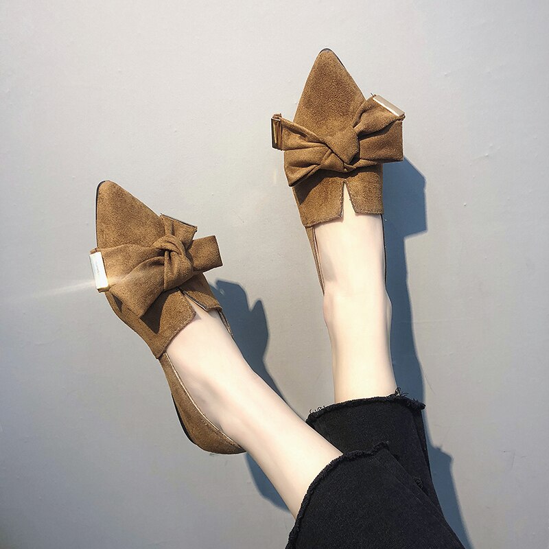 EOEODOIT – baskets à bout pointu pour femmes, chaussures de printemps et d'automne à talons plats avec gros nœud papillon