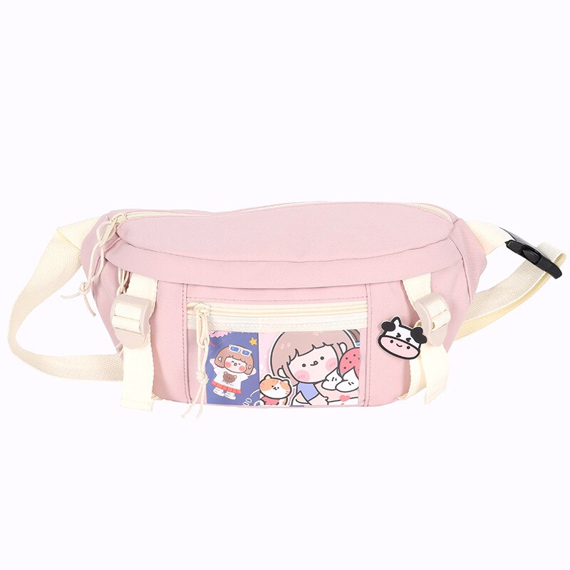 Mode Taille Zakken Vrouwen Nylon Leisure Pure Kleur Fanny Pack Meisjes Crossbody Borst Bag Leuke Student Riem Taille Packs: pink