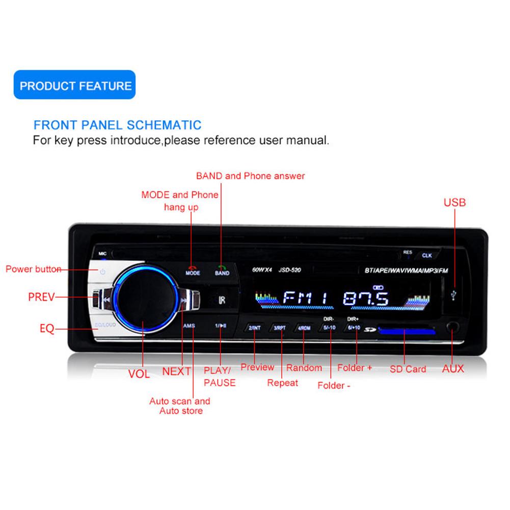 Bluetooth Auto MP3 Speler Audio Stereo 4X60W Auto Radio 12V In-Dash 1 Din Fm Aux Ingang Ontvanger