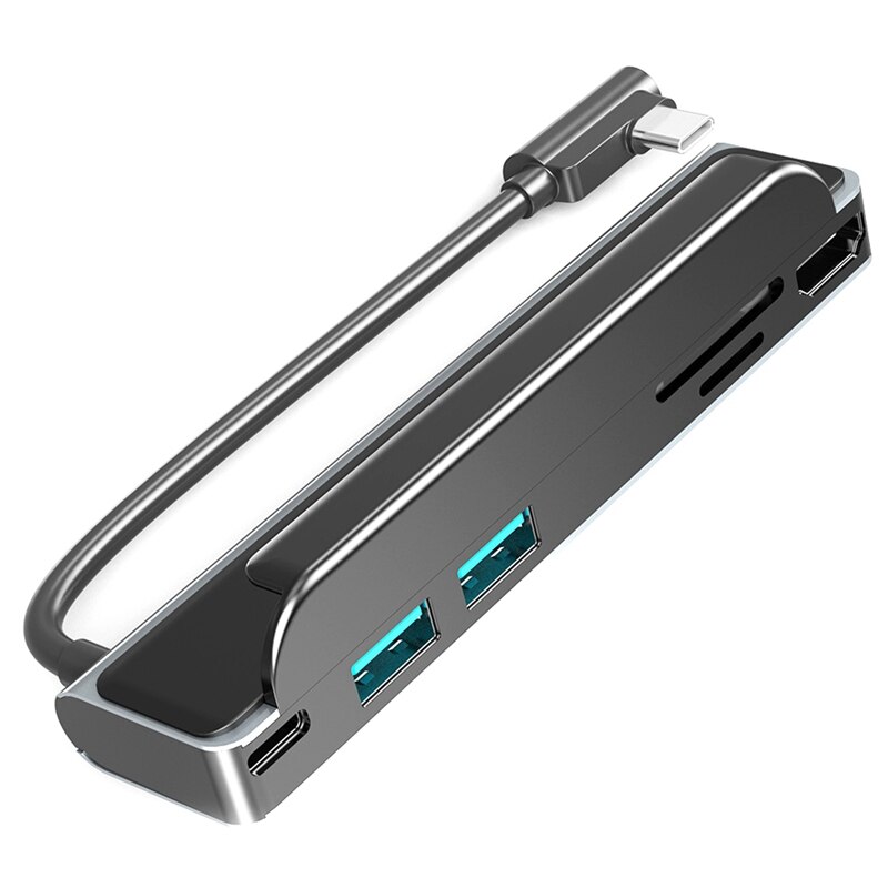 Type-C Hub 6 In 1 Terug Clip Beugel Draagbare Docking Station Hdmi USB3.0 Sd/Tf Kaartlezer voor Laptop En Mobiele Telefoon