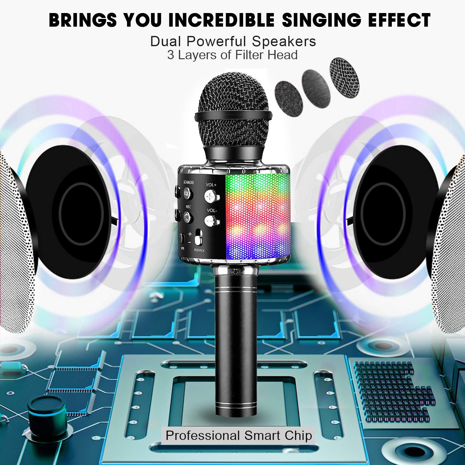 Micrófono de Karaoke Bluetooth 4 en 1 inalámbrico, máquina de altavoz portátil, reproductor de KTV doméstico de mano con función de grabación
