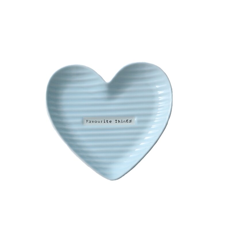 Plato de cerámica en forma de corazón rojo/Blanco/rosa/azul, plato para desayuno, plato para pastel, postre, aperitivo, decoración de plato glaseado: Azul / 13x12cm