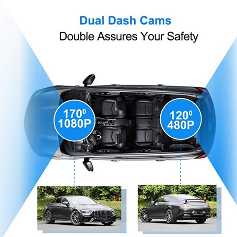Front og bag dual dash kamera  hd 1080p 4 tommer dashboard kamera fuldt  hd 170 ° vidvinkel backup kamera med g-sensor parkeringsmon