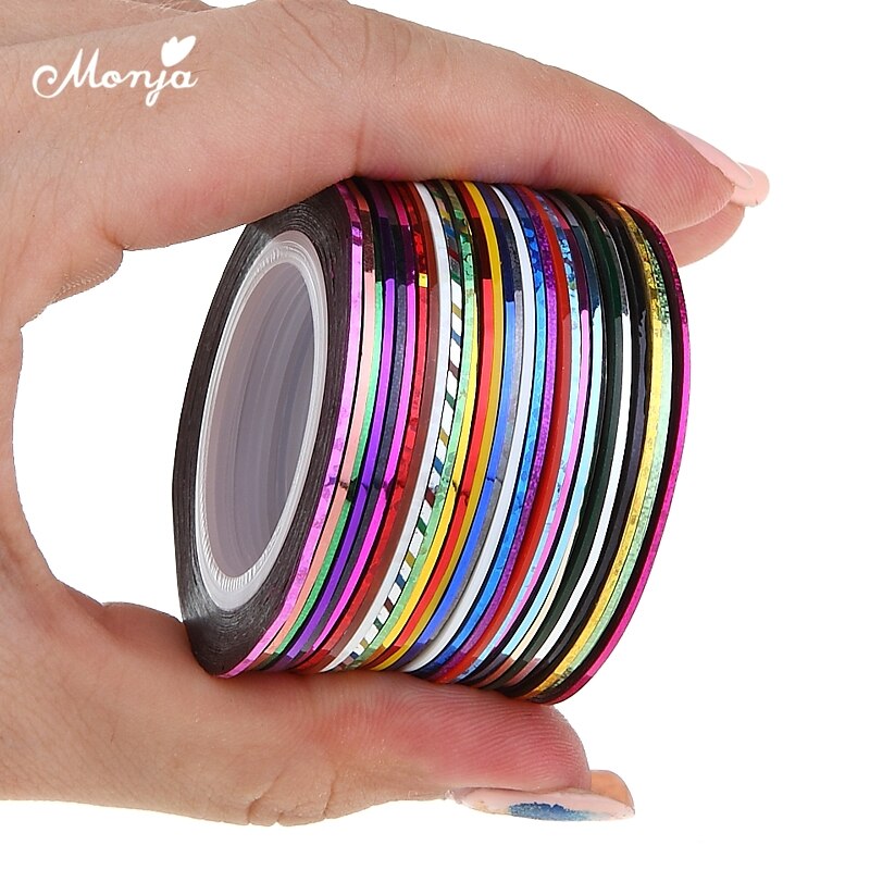 Monja 30 Rolls 1Mm Nail Art Franse Tips Adhesive Striping Strepen Tape Lijnen Decals Stickers Diy Decoratie