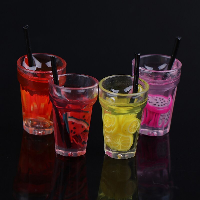 Mini 1:12 Scale Fruit Lemon Simulation Drink For Dollhouse Miniature Toy Milk Tea Drink Doll Food Kitchen Accessories
