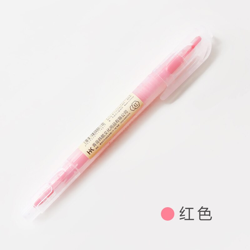 Dual Head Writing 2 in 1 Highlighter Pen Japanese Stationery Cute Office School Supplies: C Red