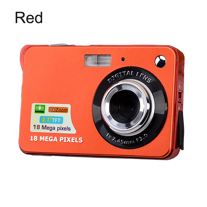 KOMERY Original Digital Camera 2.7 Inch TFT Screen CMOS 5.0MP Anti-shake 8X Digital Zoom 1800w Pixel Video Camera Selfie camera: Red / with 16GB SD Card