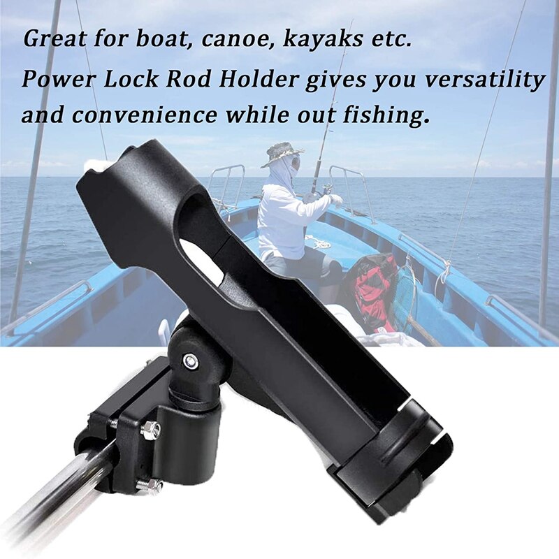 Fishing Power Lock Rod Holder with 2 Side Rail Mounts Adjustable Fishing Rod Racks for Sea Fishing Kayak Boat Mounting