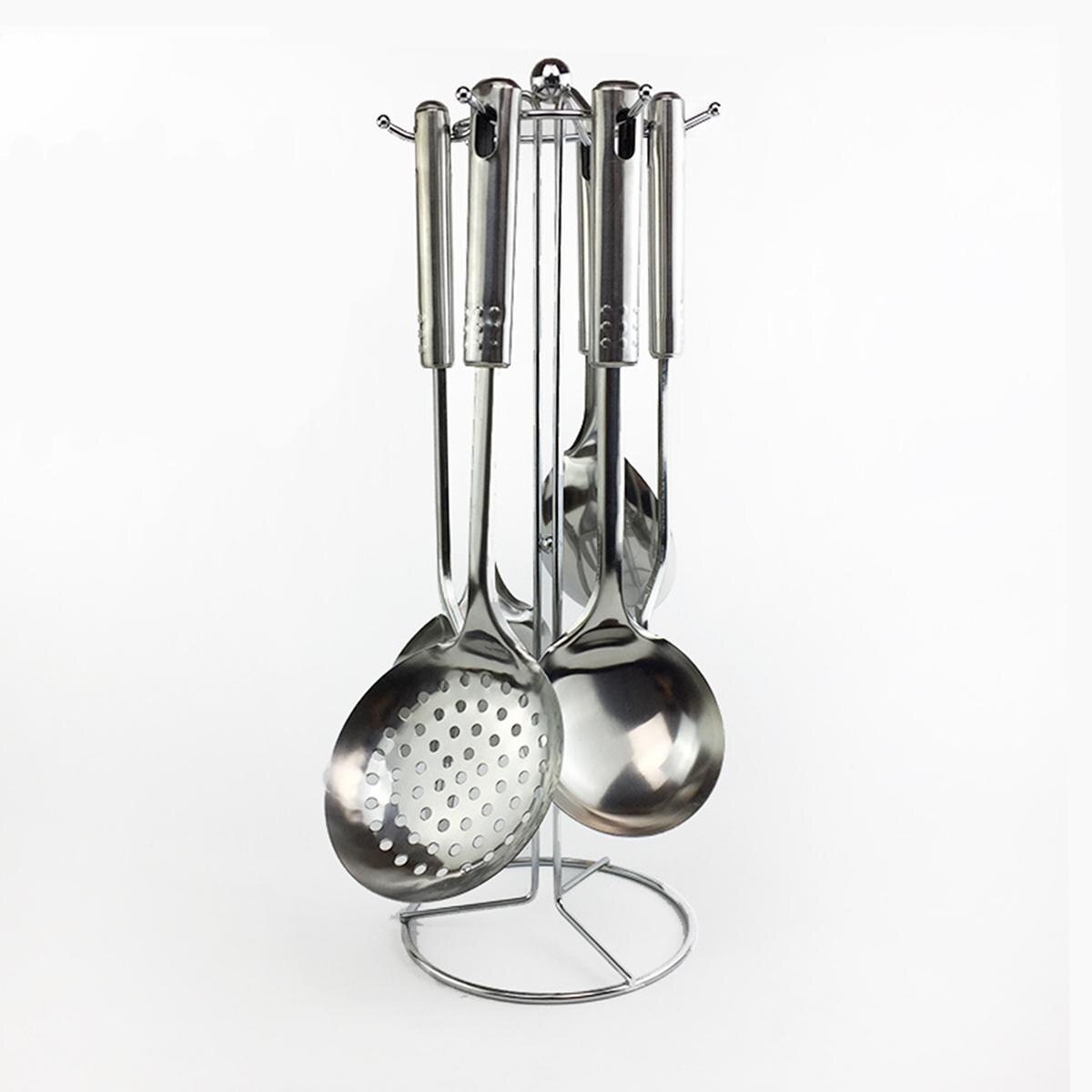 Kitchen 304 Stainless Steel Sink Supporting Upscale Kitchenware 7-piece Tool Set Rice Spoon Skimmer Flat Spatula Meat Fork Kit