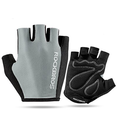 ROCKBROS Summer Shockproof Cycling Gloves Half Finger Outdoor MTB Road Bike Bicycle Gloves Sports Gym Mitten for Men Women: S099 Gray / M