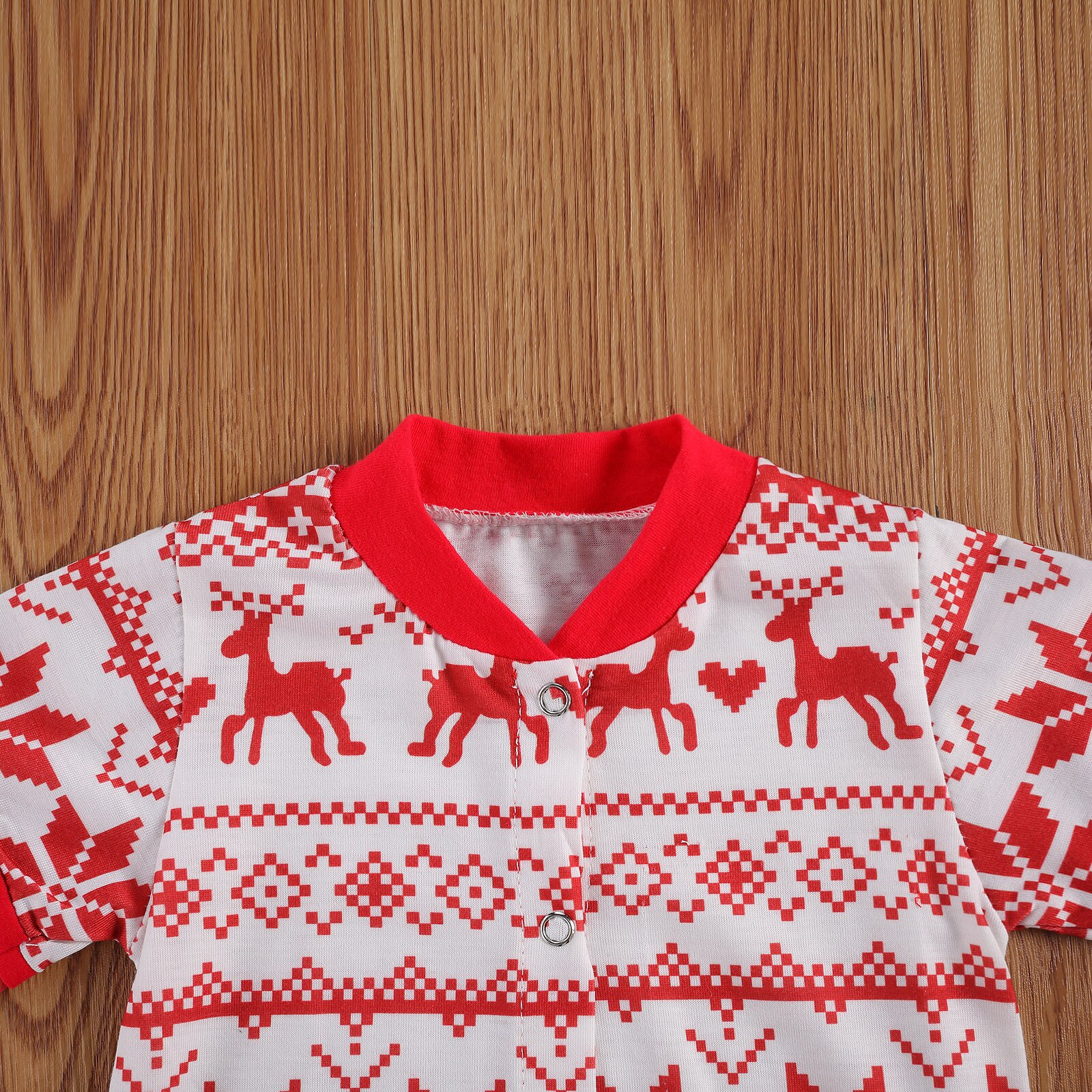 0-24Y Christmas Sleepwear Kid Baby Boy Girl Lovely Homewear Cute Deer Print Casual Short Sleeve Buttton Stitch Rompers