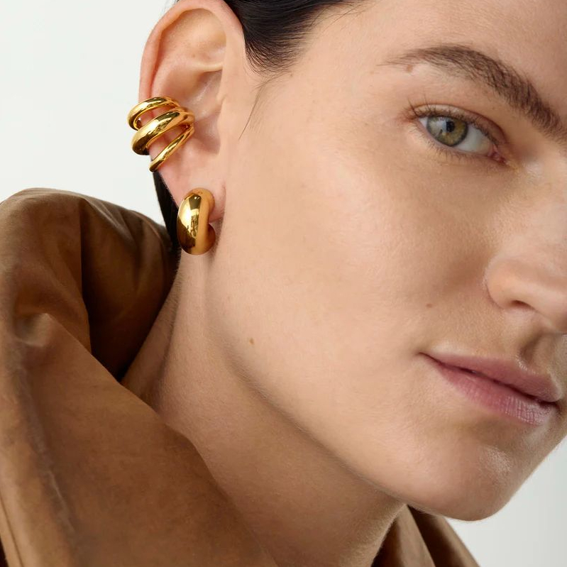 18K Gold Color Stainless Steel Multilayer Ear Clip Waterproof Metal Unique Trendy Women