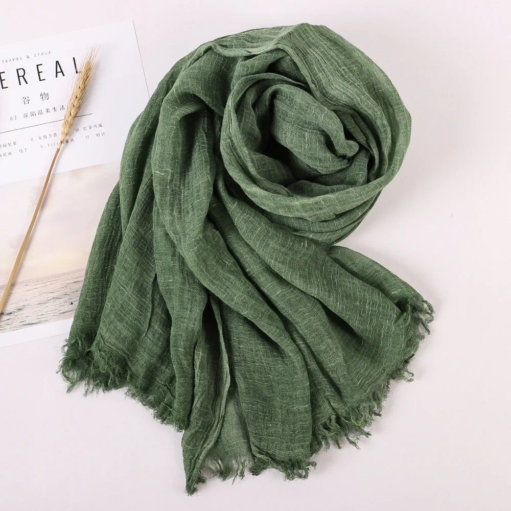 Printemps été nouvelle couleur unie laine coton et chanvre écharpe gland Art châle été imprimé polyvalent coton et chanvre tendance: green