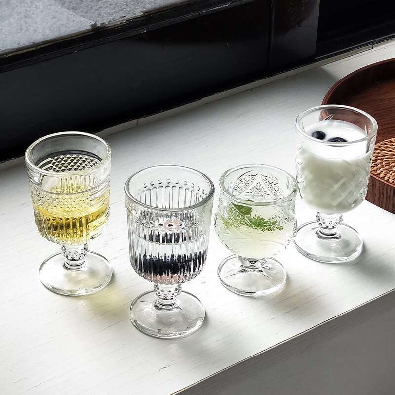 Mini copa de vidrio en relieve para Bar, vaso transparente para cóctel, vaso para café expreso, leche, zumo, , 1 unidad