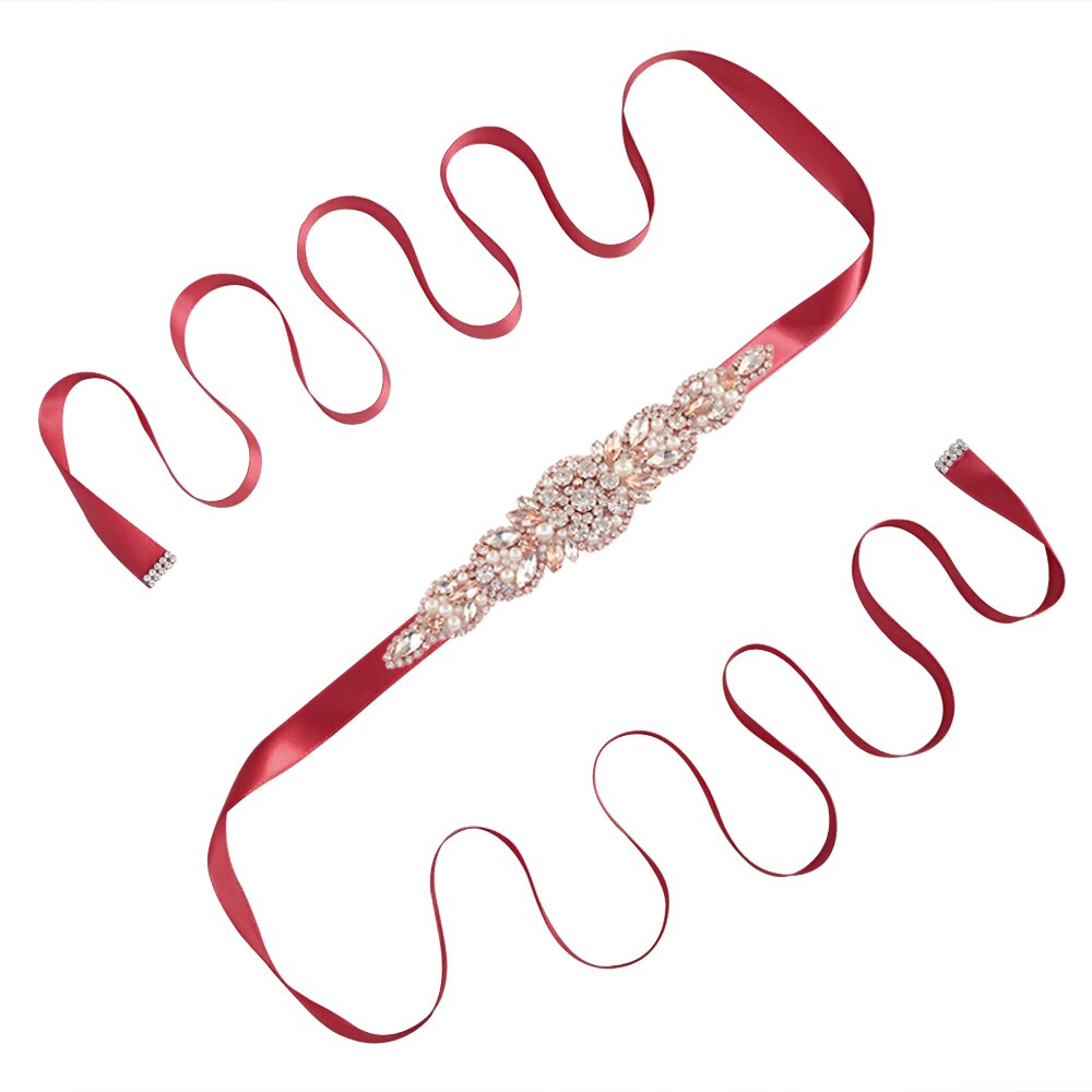 OLOMLB cinturón de novia impresionantes cinturones de novia plata diamante boda cinturones para vestidos de mujer cinturón para boda cinturón del Bri: Wine Red