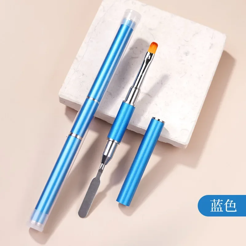 2-in-1 Dual beendet Poly Nagel Gel Bürste Pflücker Nagelbürste und Spachtel Edelstahl Gel für NäGel Verlängerungsgel Werkzeug: Blau