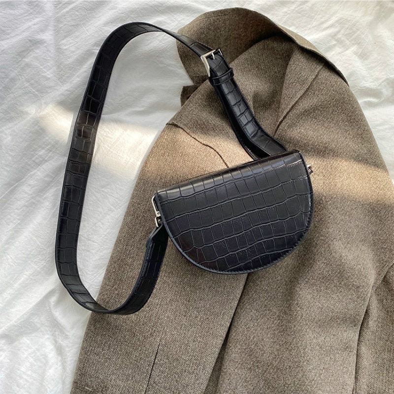 Krokodille mønster kvinder håndtaske mærke semi-cirkulær shell mini crossbody taske sadel skulder crossbody taske