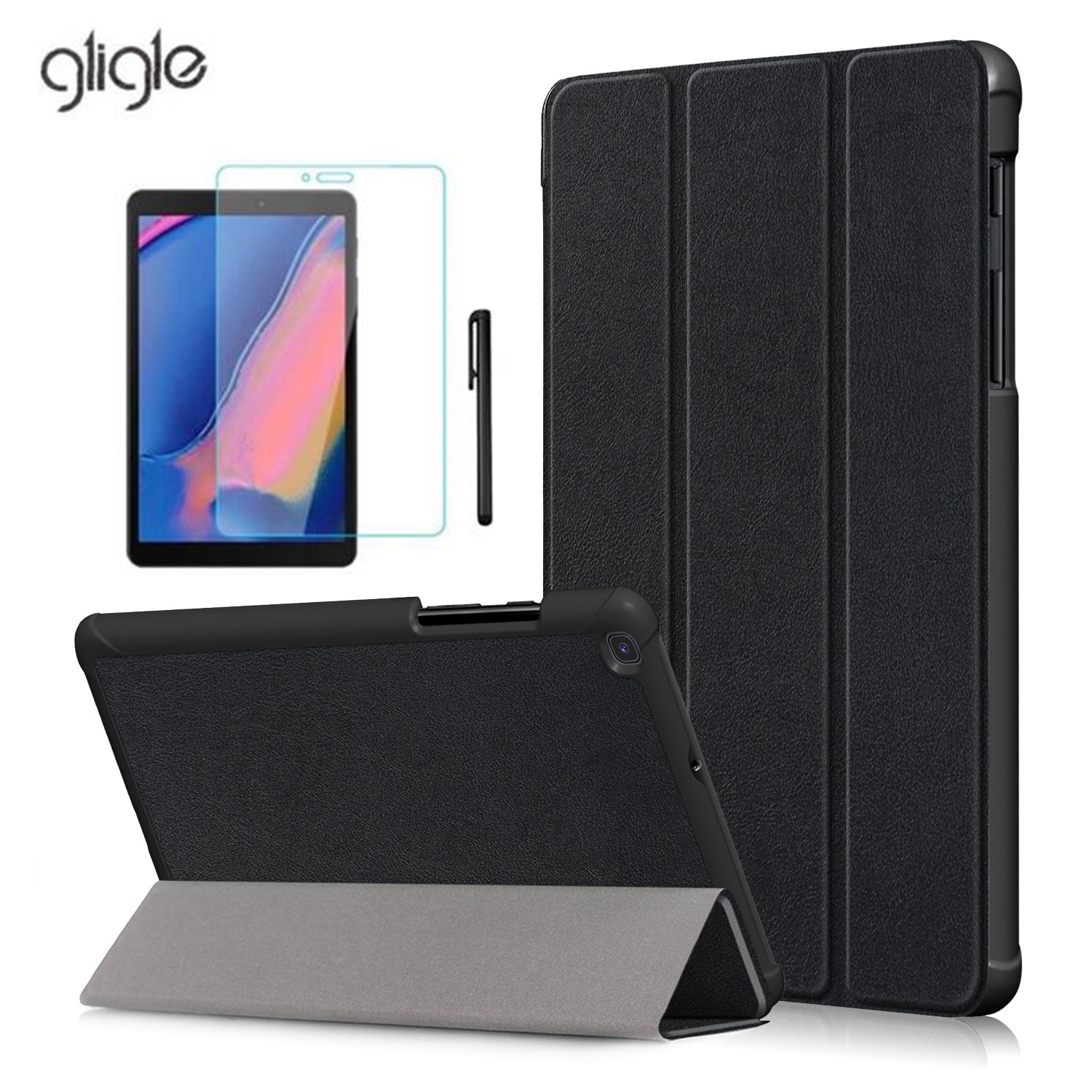Gligle Ultra cienki stojak skórzany pokrowiec do Samsung Galaxy Tab A 8.0 2019 SM-T290/T295/T297 Tablet shell + screenfilm + touchpen
