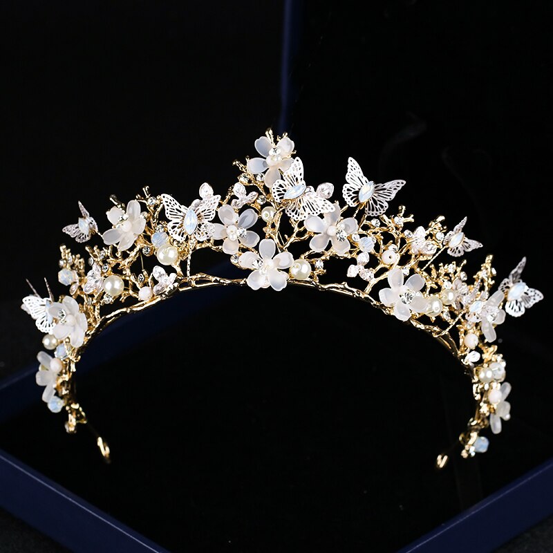 Nuova corona di Nozze di Perle Barocche Strass Corona fascia per Capelli Della Farfalla Hairband Accessori per Capelli da Sposa Della Principessa corona corona Nuziale