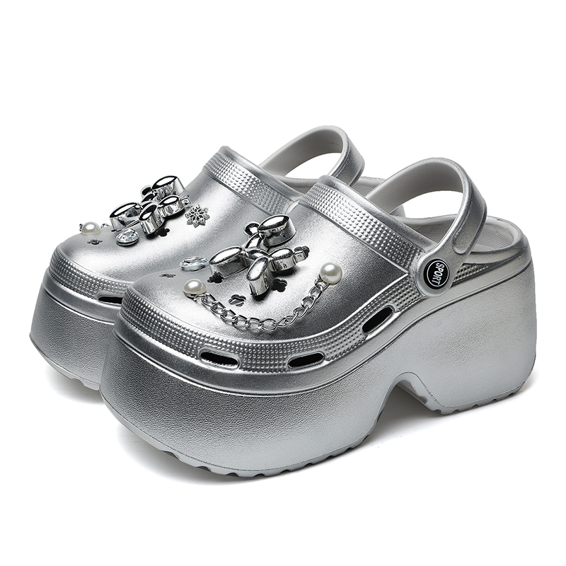 Vrouwen Diy Klompen Klompen Sandalen Zomer 2024 Slip Op Wedge Platform Sandalen Vrouw Modeketen Dikke Zool Tuin Schoenen Dames: Zilver / 36