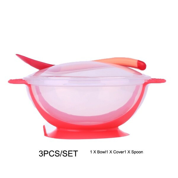 Baby Tableware Dinnerware Suction Bowl with Temperature Sensing Spoon baby food toddler boy girl dinner Feeding Bowls dishes: pink cover spoon