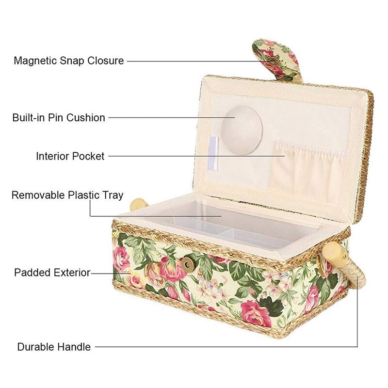 Sewing Basket, Household Fabric Craft Handmade Sewing Basket Thread Needle Organizer Household Hand-Woven Sewing Tool