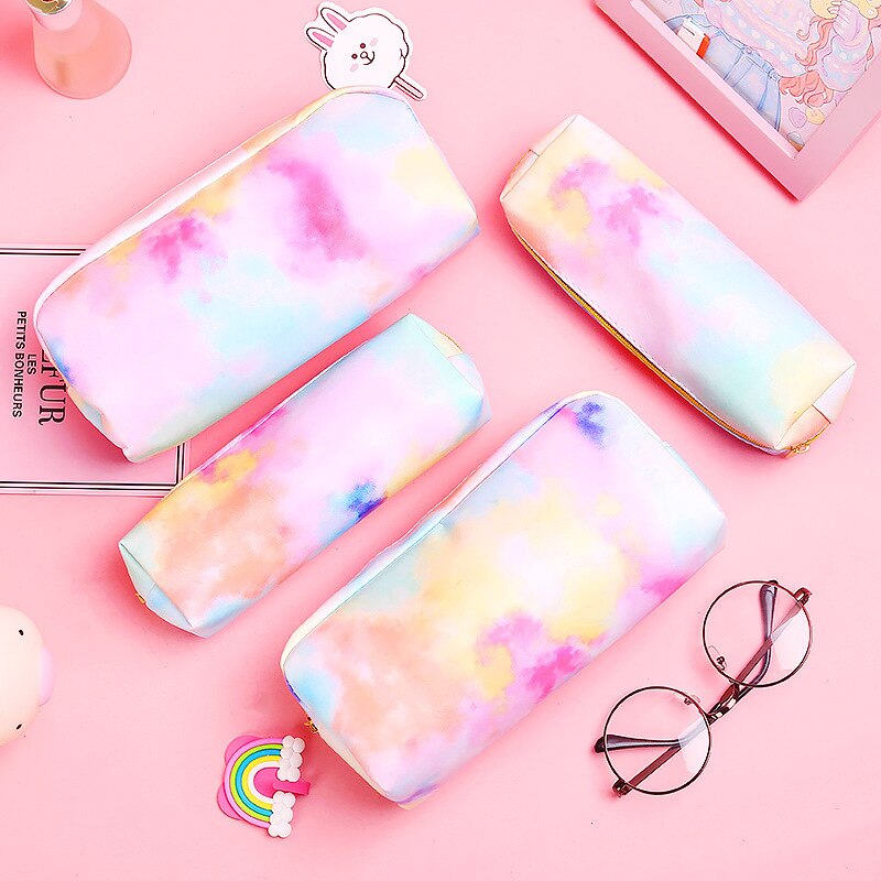 Creativity Rainbow Colors Pencil Case Kawaii Large Capacity PU Pen Box Bag Stationery Pencilcase School Supplies Student 050041
