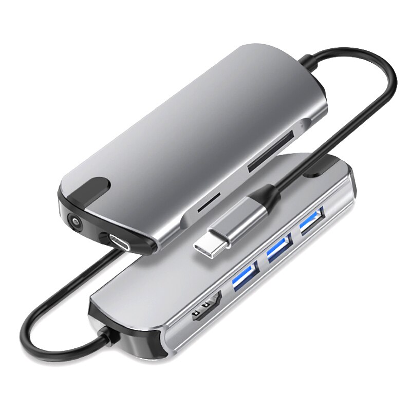 8-In-1 USB Hub to Type C Data Hub with 8-Port SD/TF/USB 3.0 HDMI Reader Type C PD Charging and 3.5mm o