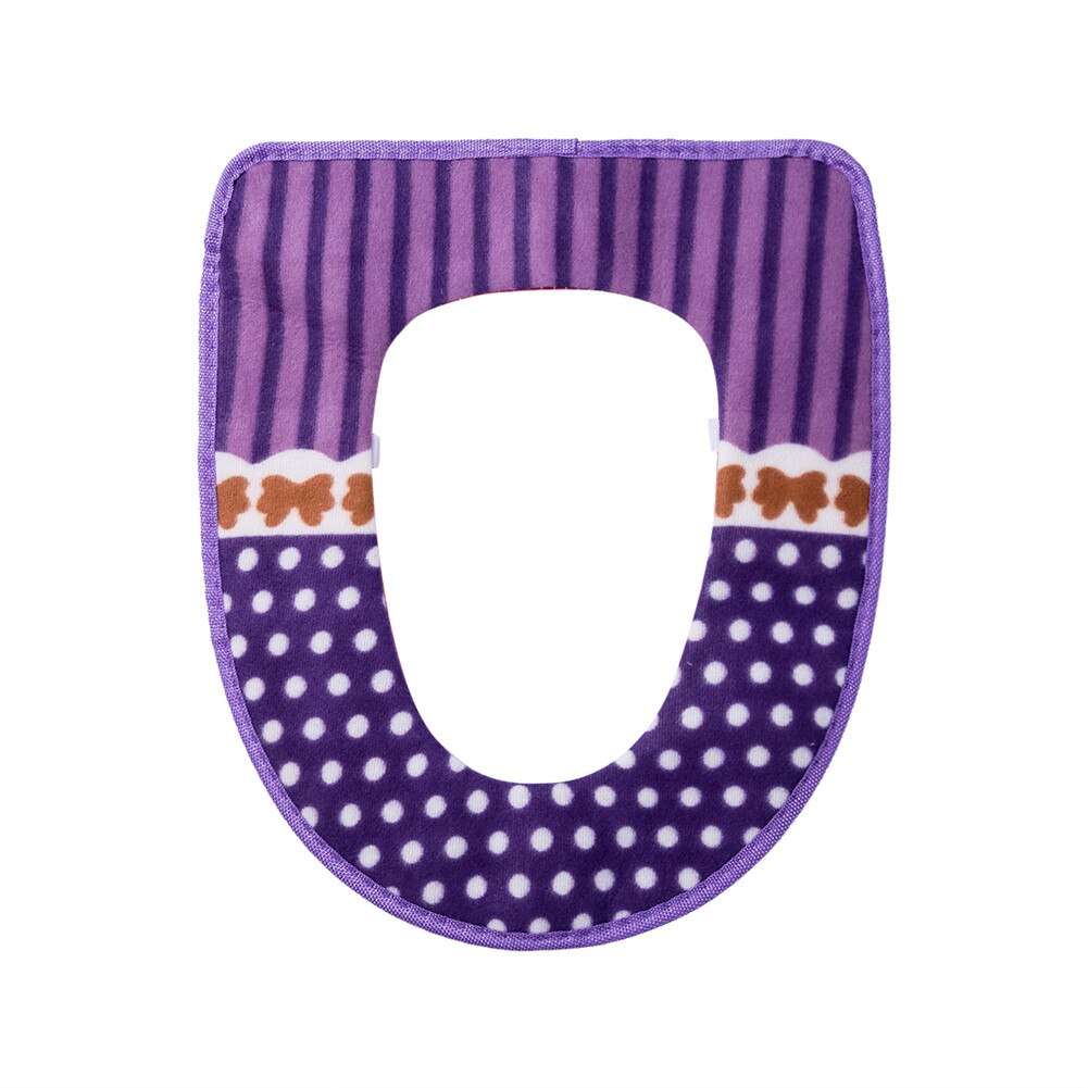 Warm Soft Toilet Cover Seat Lid Top Cover Pad Bathroom Warmer Toilet Seat Bowl Soft Zipper Flower Washable Toilet Seat Cover: Purple