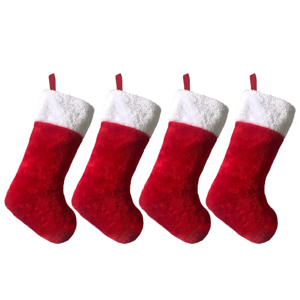 Besegad 4pcs DIY Hanging Christmas Knitted Stockings Plush Candy Sock Red Cloth Pouch Bag Stocking Xmas Tree Decoration Toy