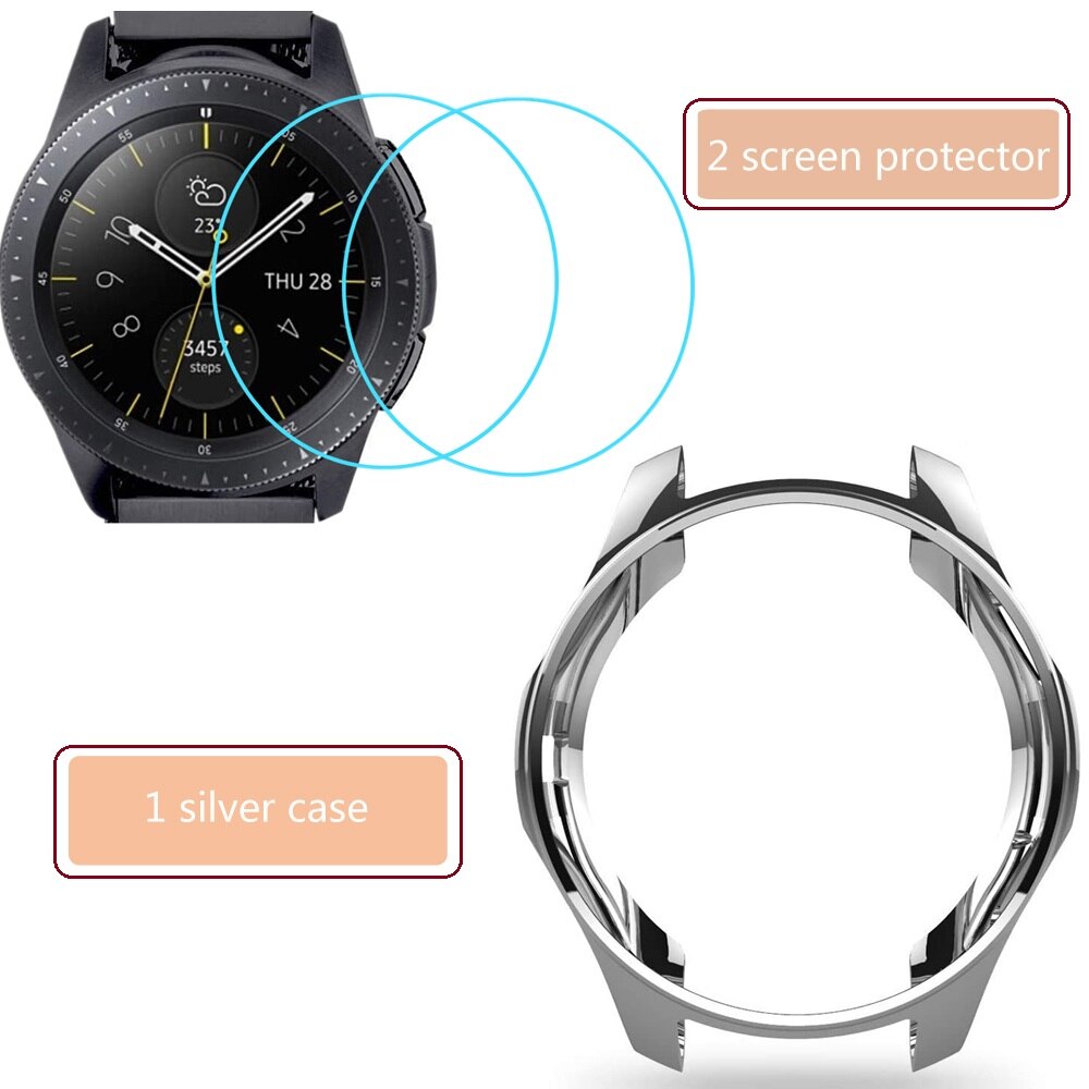 2 + 1 paquete para Samsung Gear S3 frontier Classic galaxy Watch 46mm funda + Protector de pantalla película de vidrio templado funda de parachoques: B / Gear S3 frontier