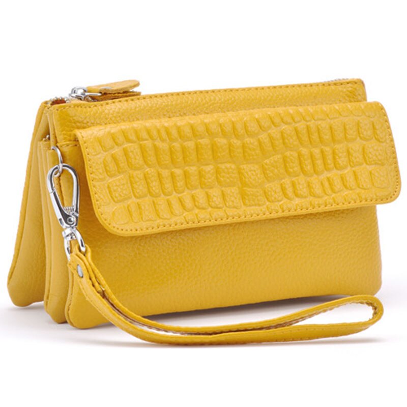 Billeteras para mujer, monedero con cremallera de para mujer, billetera con sostenedor de tarjetas largo grande, monederos de capacidad, cartera de mano Lisa para mujer: Amarillo