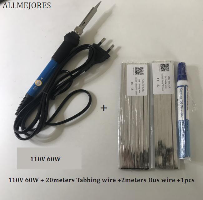 ALLMEJORES DIY Solar cell panel Welding kits 60w Electric Iron + 20meters Tabbing wire + 2meters Busbar wire + Flux pen: 110V US PLUG kits