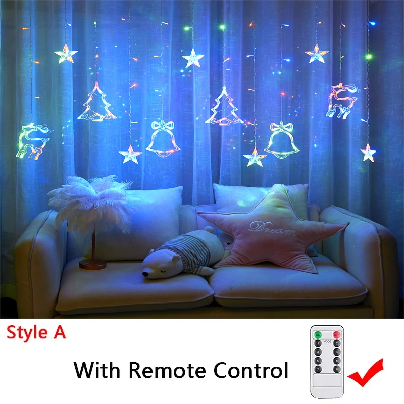 Navidad 3,5 M LED estrella cadena de luces guirnalda cadena estrella lámpara decoración de cortina al aire libre para vacaciones decoración de boda: RGB / X