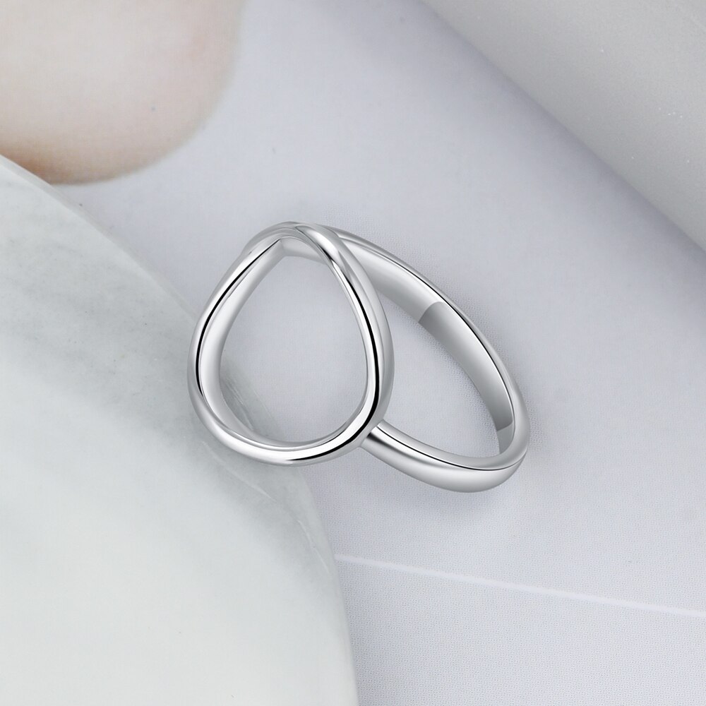 Anillos circulares de Plata de Ley 925 de estilo sencillo para mujer, anillo de tamaño redondo hueco para mujer, joyería minimalista (joyería RI103765)