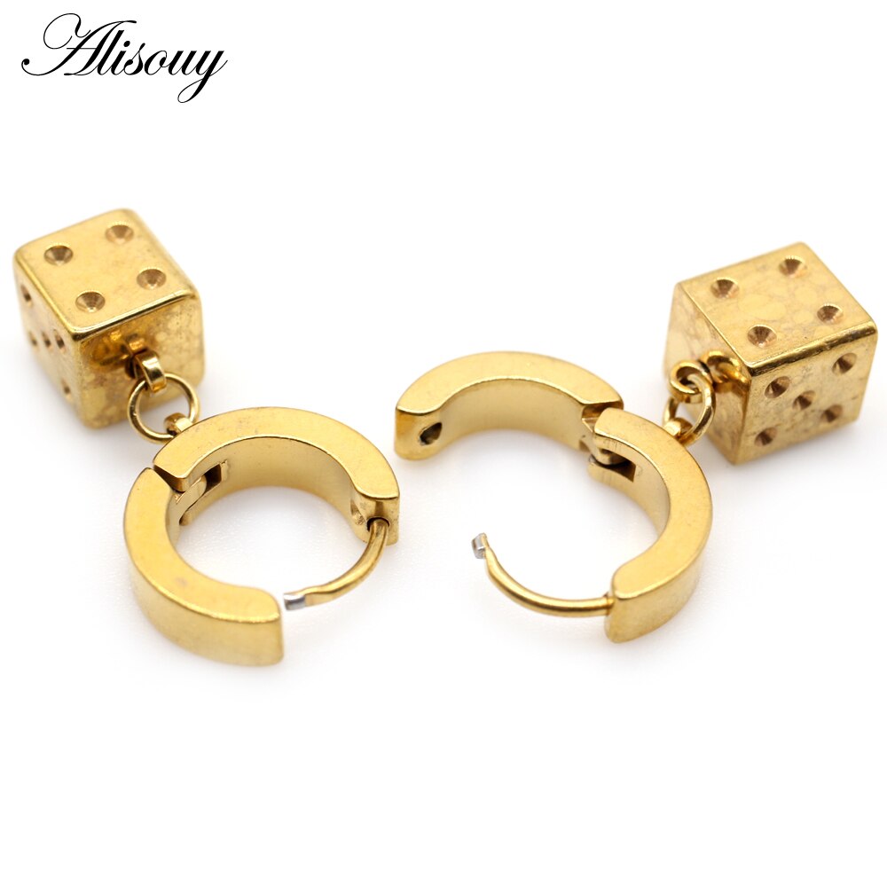 Alisouy 2 Stuks Punk Rvs Stud Huggie Hoop Oorbellen Voor Vrouwen Mannen Cube Vierkante Dice Dangle Oorbellen Hiphop Goth oorbellen