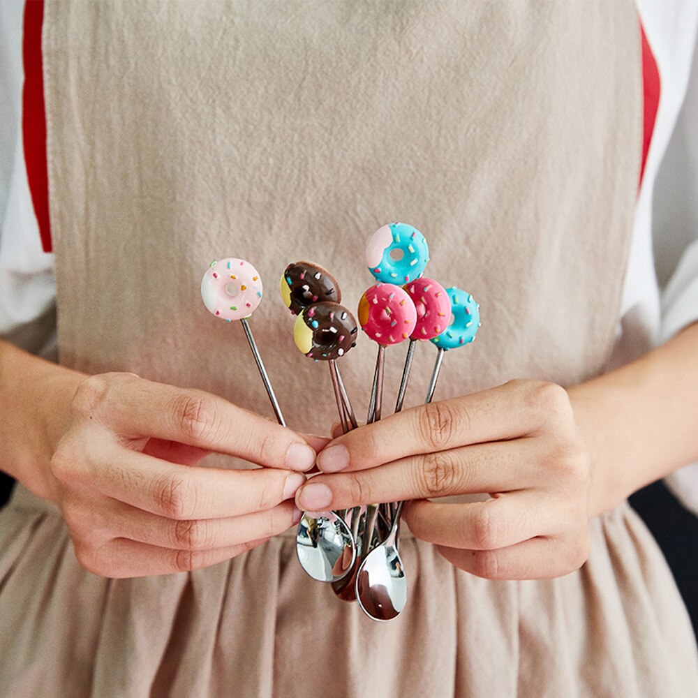 Donut Cute Stainless Steel Doughnut Dessert Spoon Fork Coffee Ice Cream Candy Kitchen Flatware Baby Kids Dinnerware
