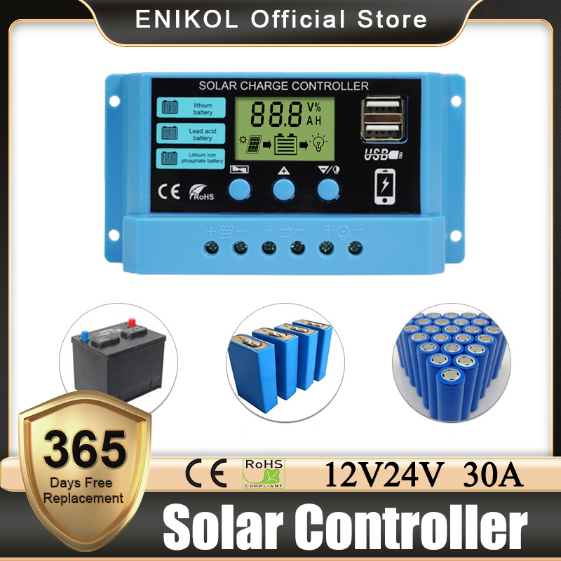 12V 24V 30A Auto Solar Laadregelaar Pwm Controllers Lcd Dual Usb 5V Output Zonnepaneel pv Regulator Voor Zonnepaneel