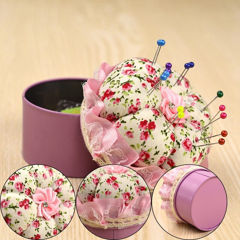 Needle Pin Cushion with Storage Case Pumpkin Pincushions Needlework Sewing Box for DIY Needle Thread Organizer Sewing Supplies