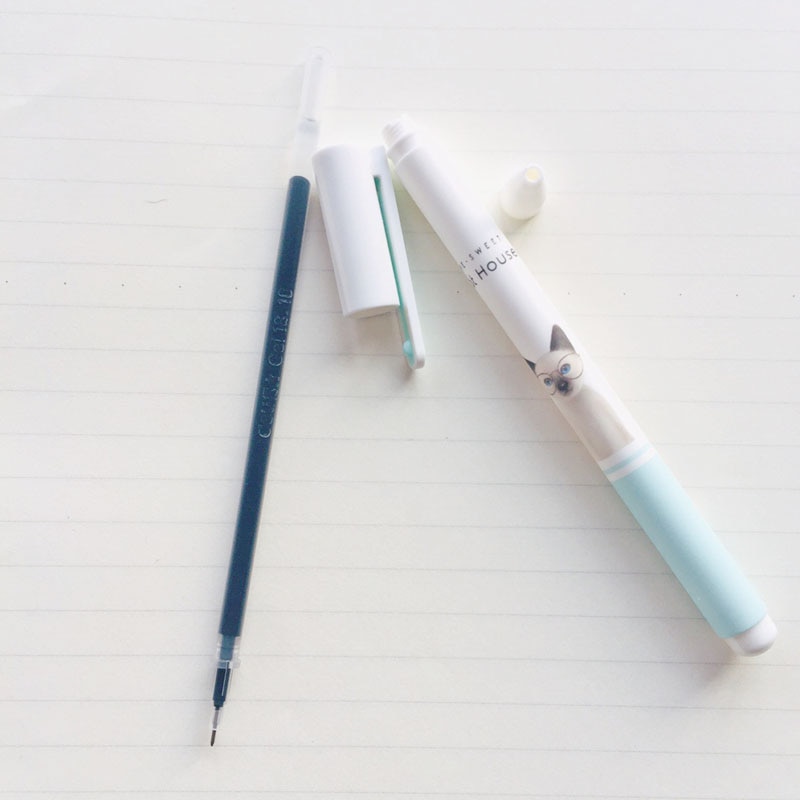 1X Cute Little Cat Kitten Gel Pen Rollerball Pen School Office Supply Student Stationery Black Ink 0.38mm