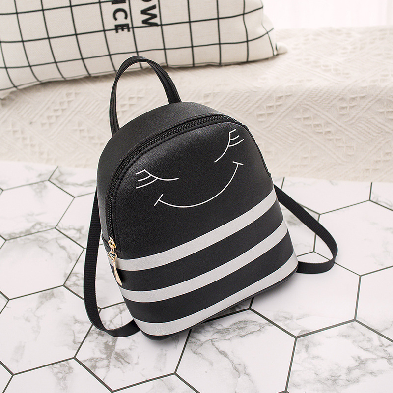 Fille cartables caractère fermeture éclair casque trou sac à dos en bandoulière sacs téléphone portable sac à main: black
