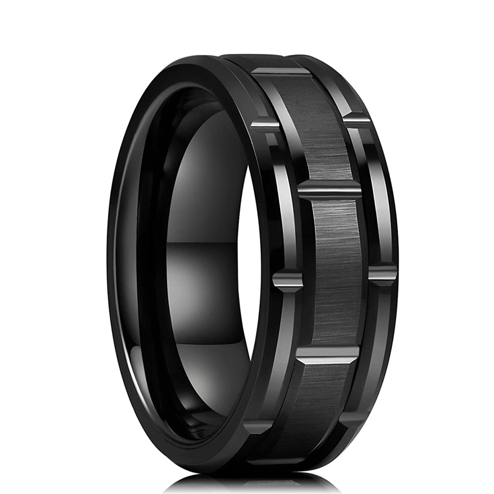 Modern Men 8MM pierścień ze stali nierdzewnej srebrny kolor szczotkowany podwójny rowek wzór męska obrączka Party biżuteria dla kobiet prezent: 6 / Black