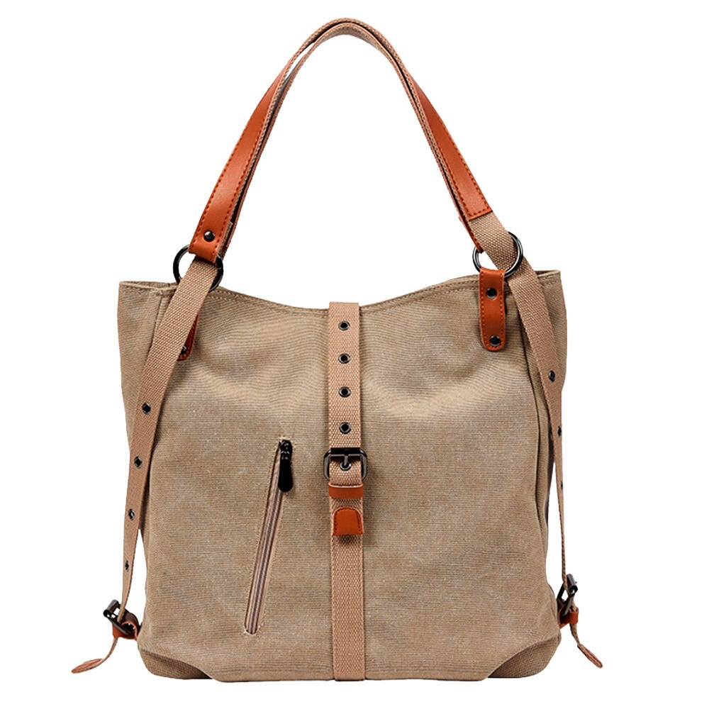 Vintage Vrouwen Outdoor Pure Kleur Canvas Schoudertas Messenger Crossbody Bag Grote Capaciteit Handtassen Mochila Bolsa Mujer Feminina #35: Khaki